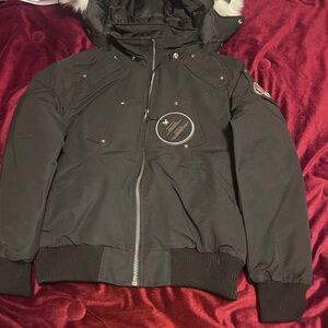 Moose Knuckles Debbie Shearling Trim Down Bomber Jacket